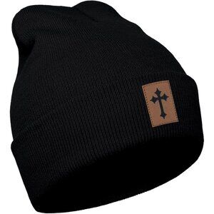 Black Beanie Cute Funny Embroidery Knit Hat Cap for Men Women Winter Warm Stretc